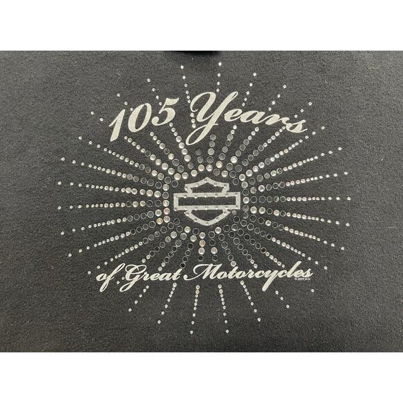 Harley Davidson Womens Top Tee Black Embelished 105 Years Illinois Sz L - Picture 3 of 8
